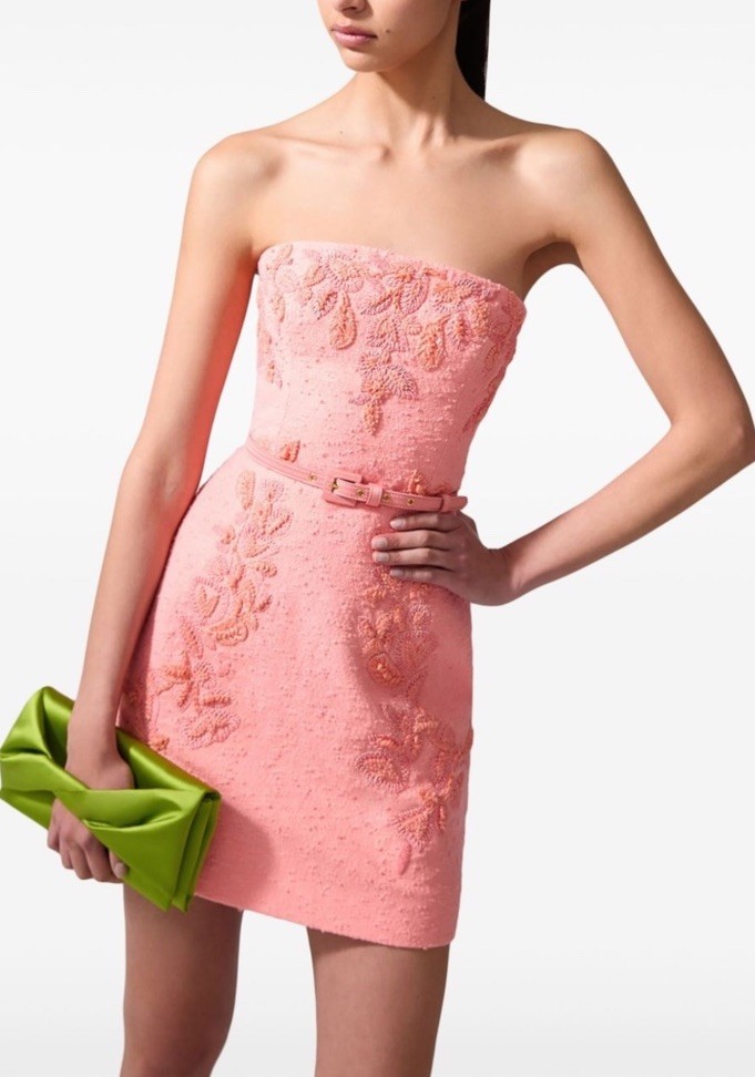 Carolina Herrera Embroidered Strapless Mini Dress Sunset Coral SZ 12 NWT $3490