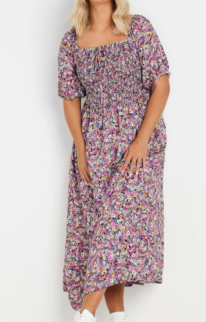 YOURS Maxi Dress Womens Size 16 18 20 22-24 26-28 Pink Ditsy Floral Square Neck