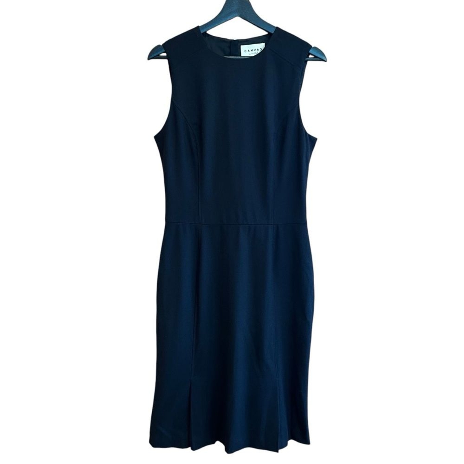 Canvas By Lands End 100% Wool Midi Dress Womens 8 Black Sleeveless Lined Sheath