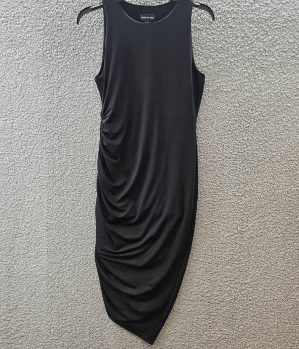 Kenneth Cole Sandra Side Ruched Asymmetric Hem Tank Dress Women’s S Black Solid