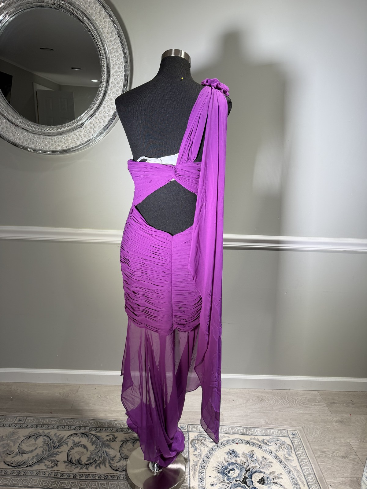 Colors Dress Purple Crystal Beaded Ruched Formal Prom Gown Size 10