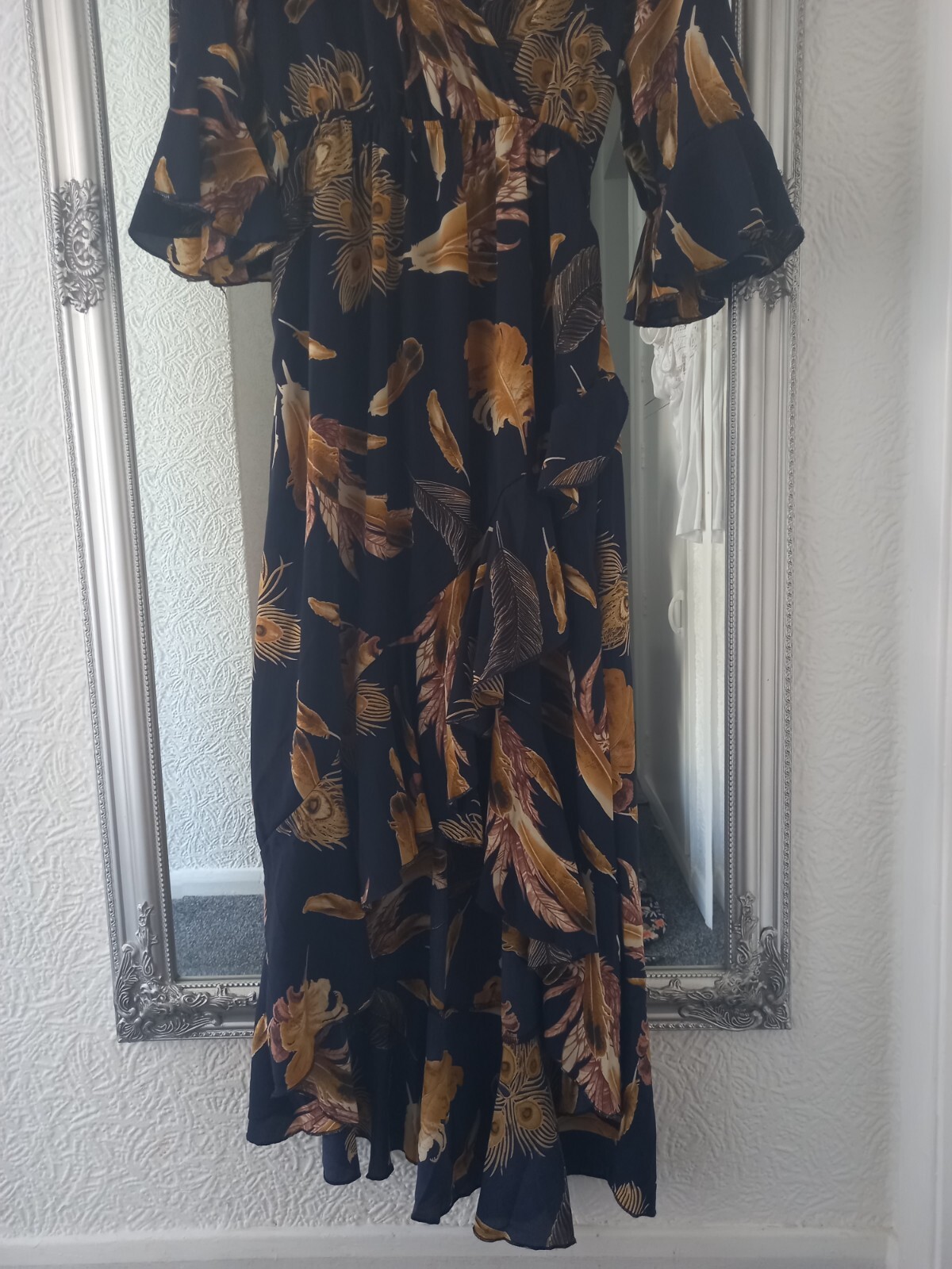 Blue Vanilla leaf peacock mid Sleeve Maxi Dress Size 10 BNWT Summer Season