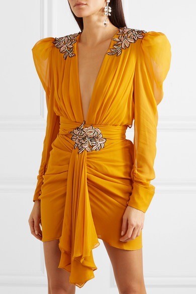 *DUNDAS* Dynasty Runway Embroidered Chiffon Mini Dress W/internal Bodysuit IT 40