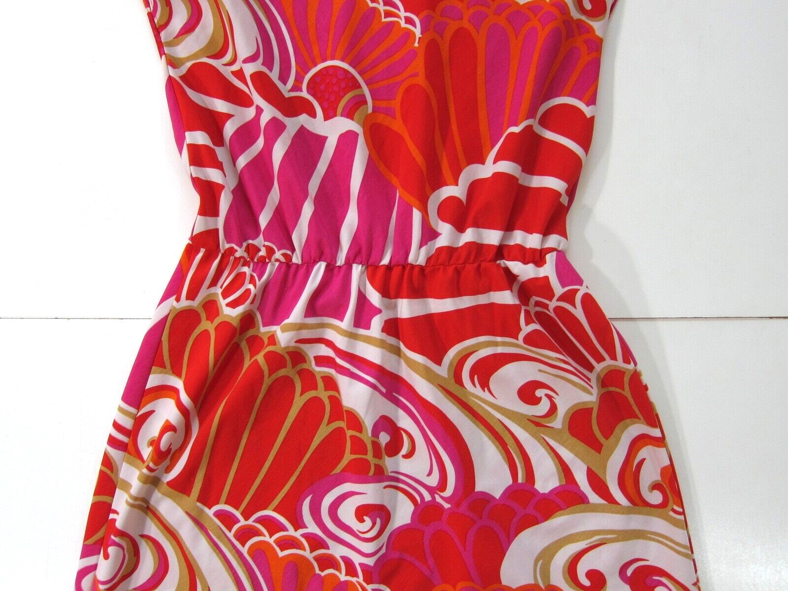 Natori Pink Orange White Geometric Cap Sleeve Tent A-Line Sheath Tunic Dress S