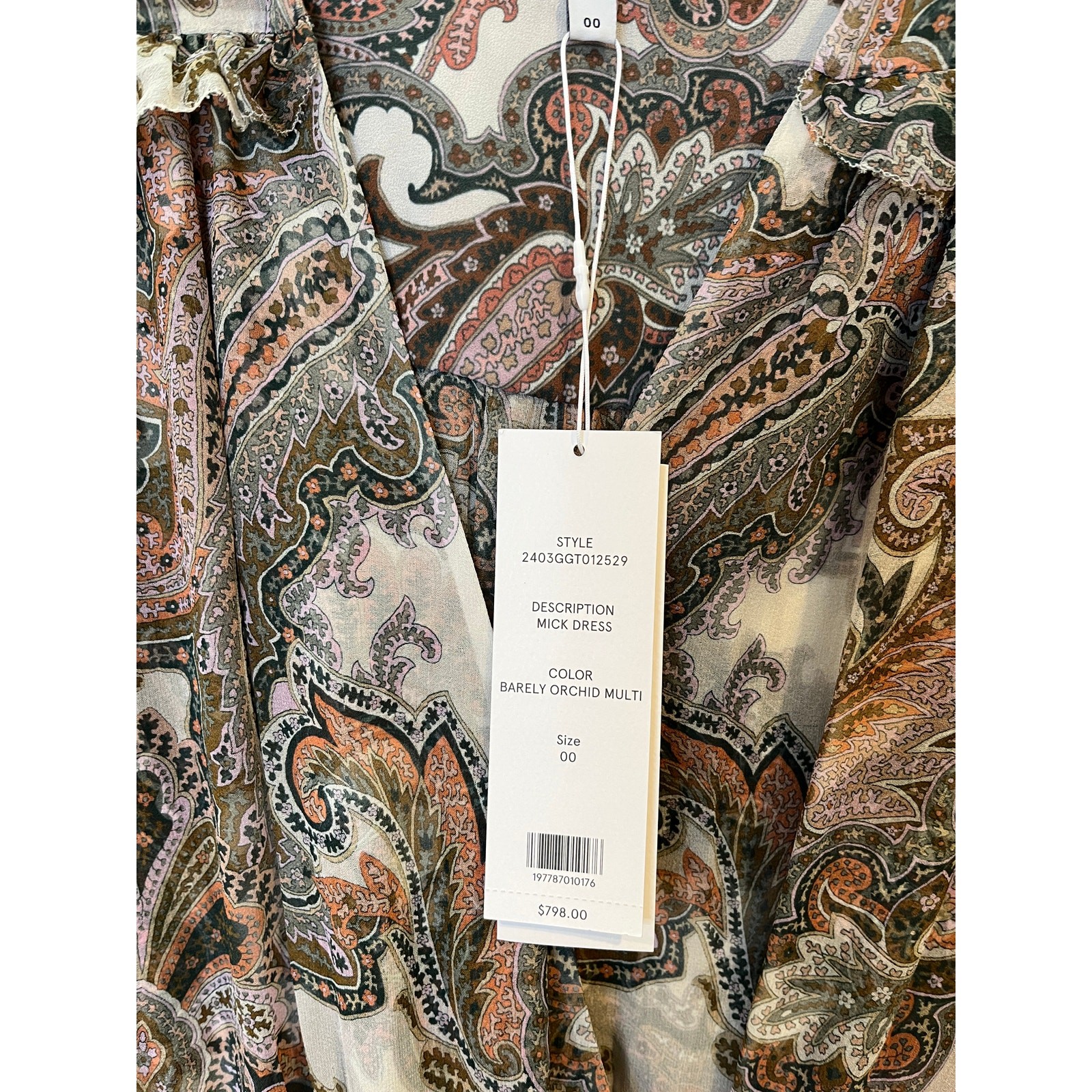Veronica Beard Mick Dress Barely Orchid Multi Paisley Silk Maxi 00 2403GGT012529