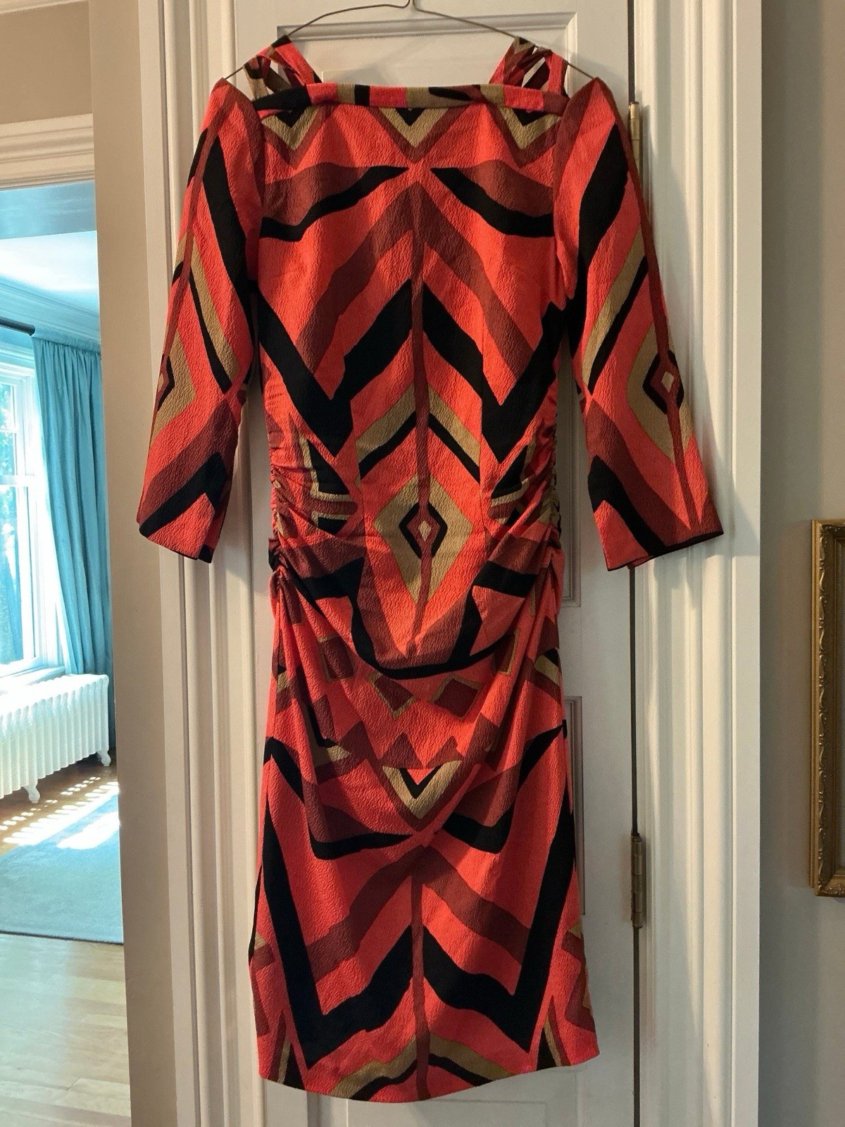 Tracey Reese Size 2 Silk Blend Geometric Ruched Sheath Cocktail Dress Y2K style