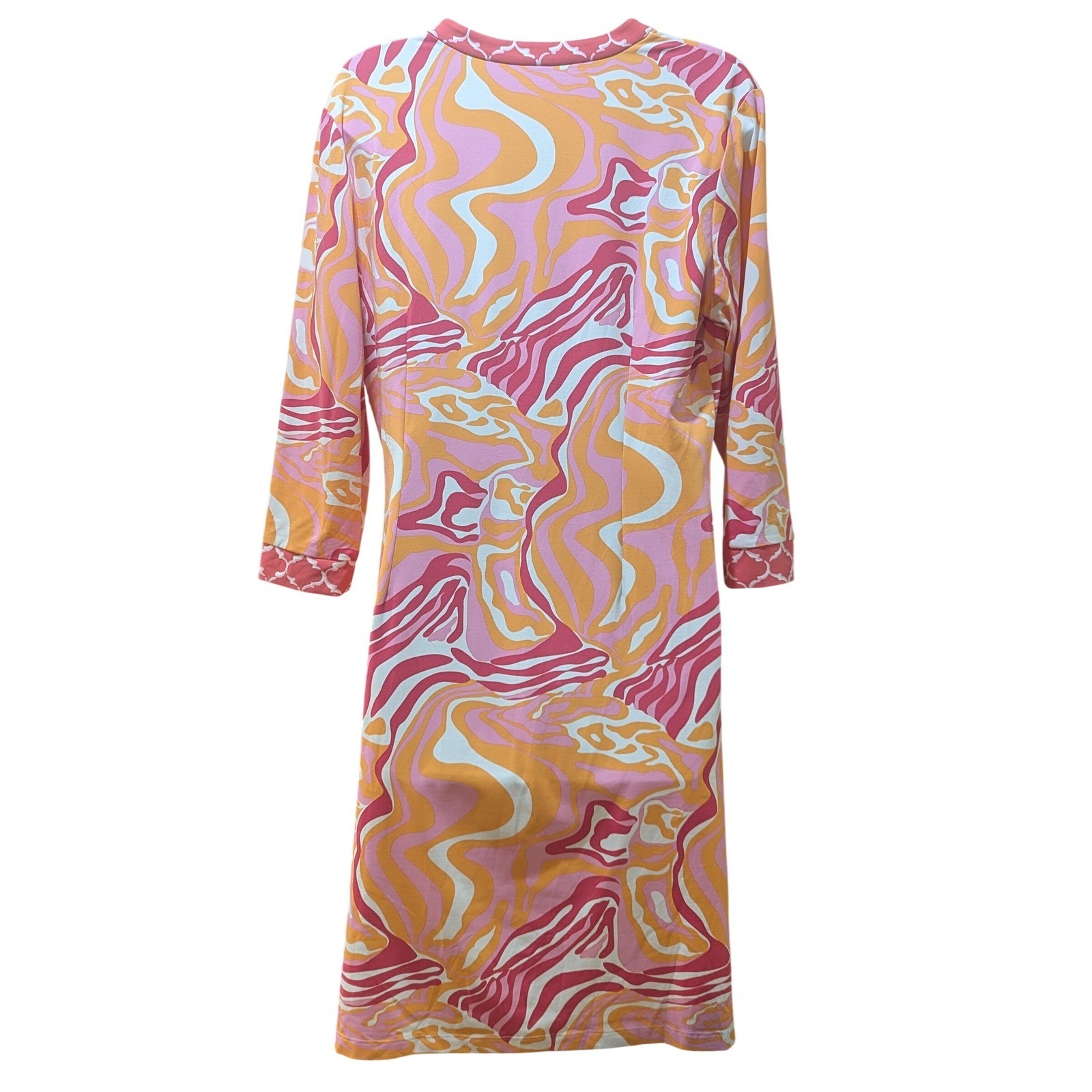 J.McLaughlin Scoop-Neck Tunic Dress Pink Orange Psychedelic Marble Print Large