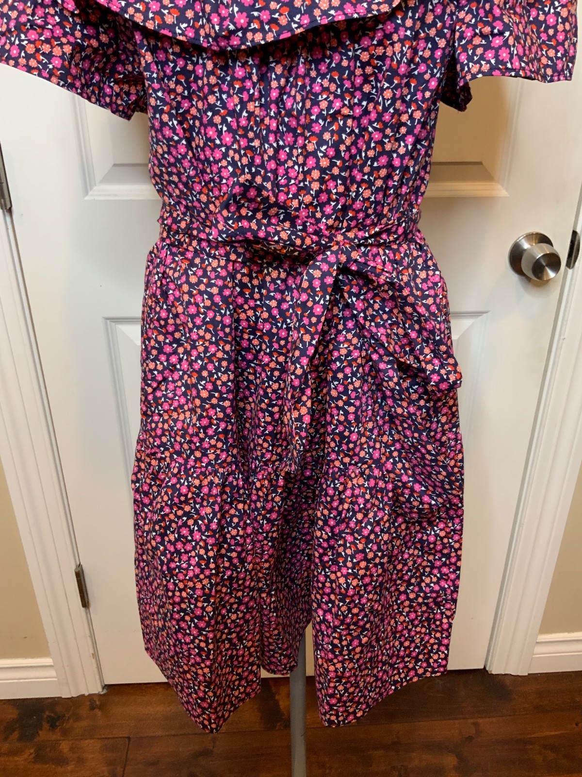 Draper James Blue Pink Poppy Ruffle Sawyer Dress, Size M