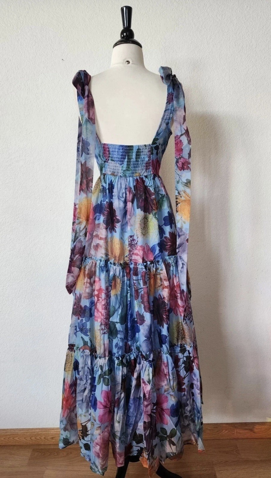New Anthro Maxi Dress New Size Small Blue Floral Coquette Wedding Formal Prom