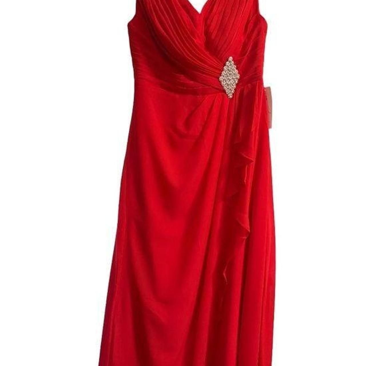 Dreamind Red V-Neck Evening Maxi Dress with Side Cascade