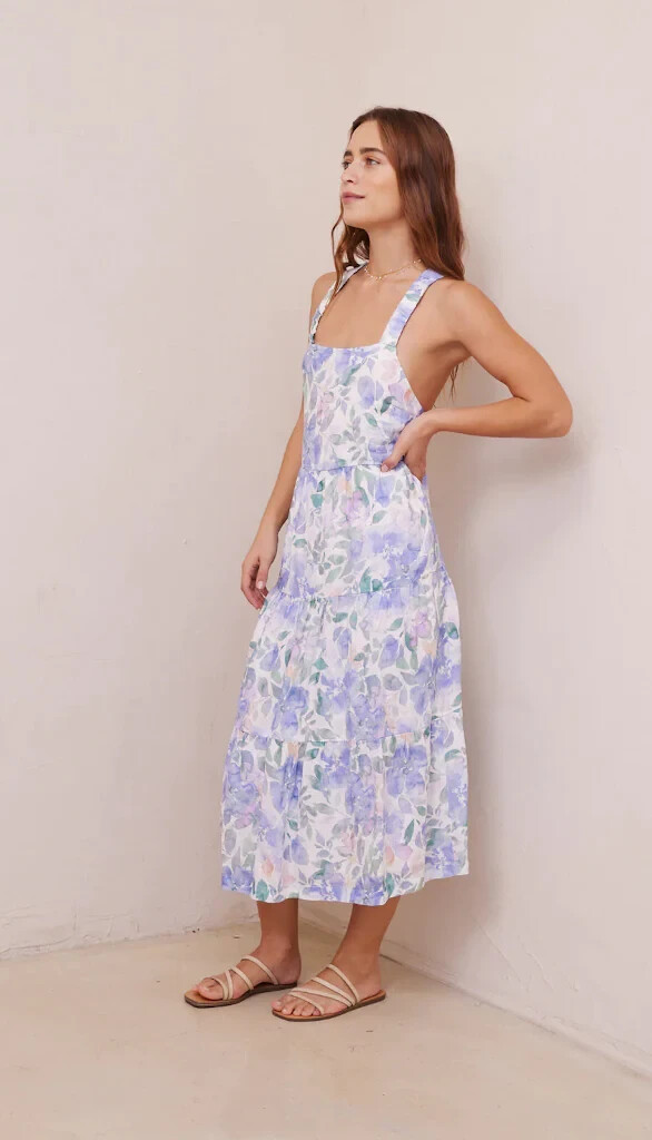BELLA DAHL Scrunch Strap Tiered Midi, Peri Jardin, Size M $238