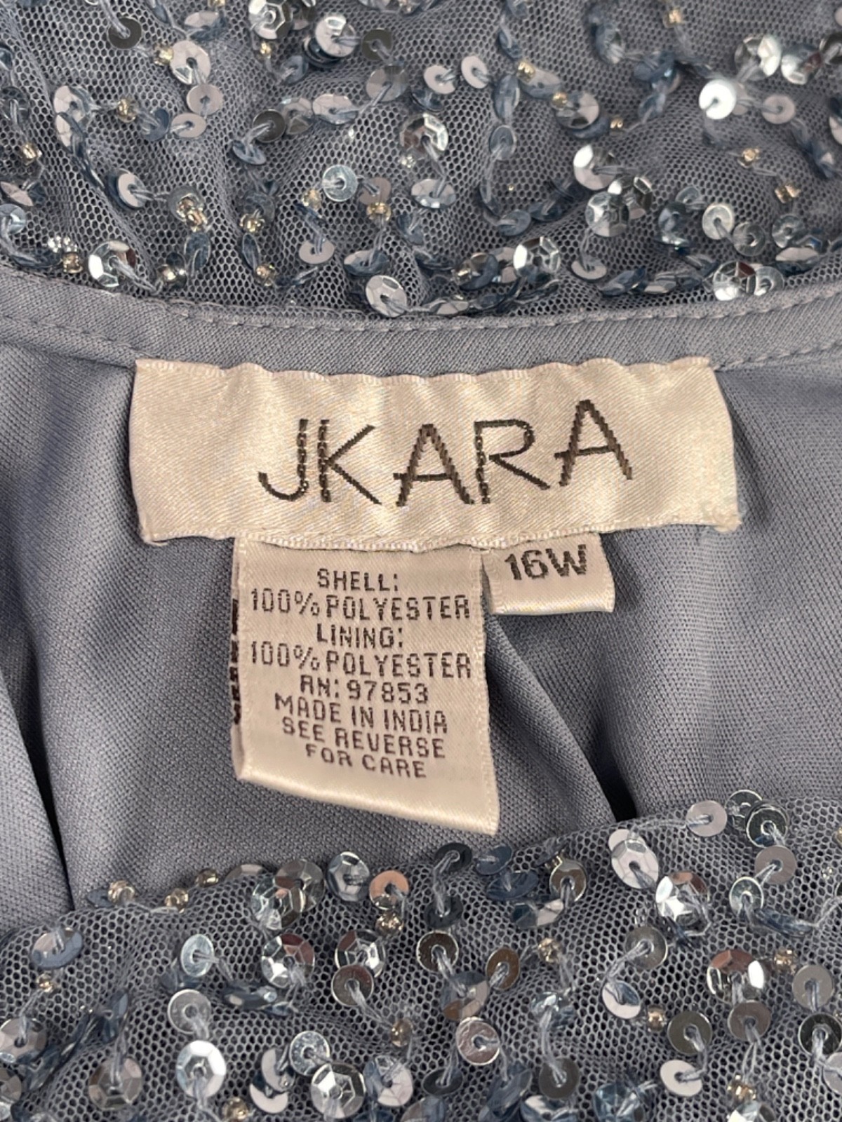 JKara Women’s Gray Blue Sequin Empire Waist Gown Gray size 16W NWT