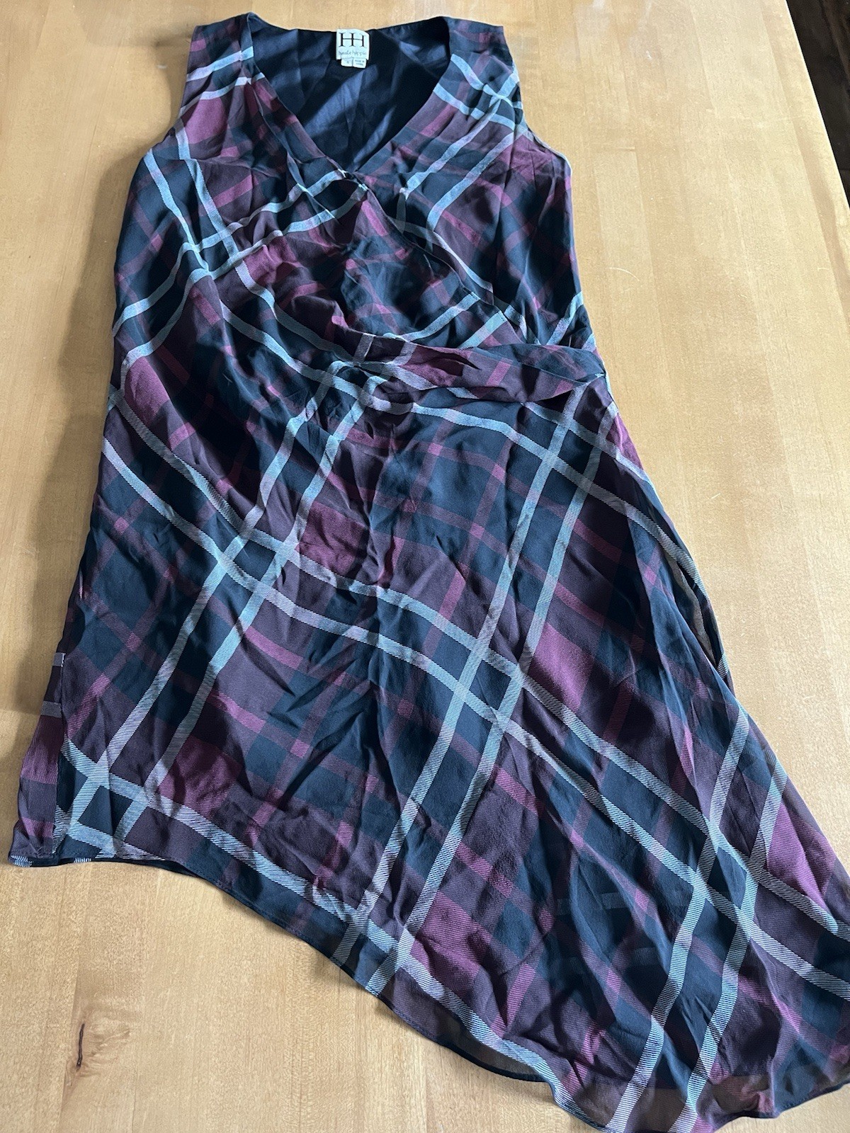 Haute Hippie HH Women’s Silk Plaid Tank Dress Asymmetrical Work Black Pink