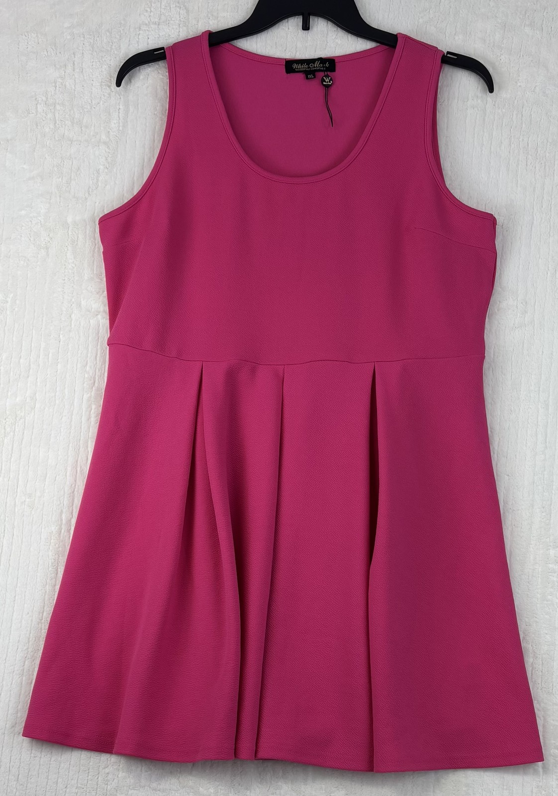 White Mark Women’s 1XL Plus Size Pink Sleeveless Scoop Neck Fit & Flare Dress
