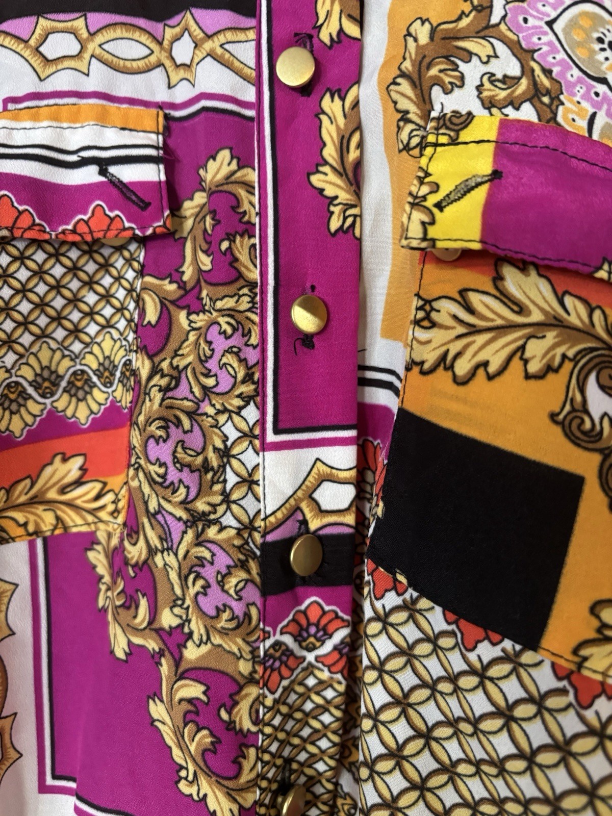 Spense Designer Inspired Print Italian Baroque Dress Magenta Mustard Size 4