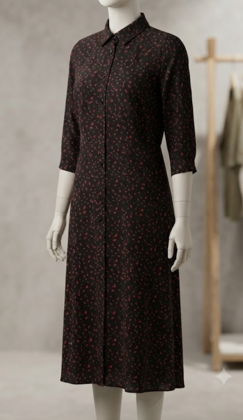 Onfire Midi Dress Half Sleeve Floaty Floral Black Ditsy Tea Dress Women’s Uk10