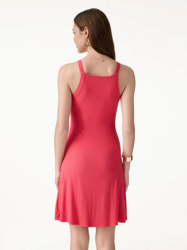 Oglmove CoolTouch Square Neck Ruched Mini Bra Dress – Teaberry Red
