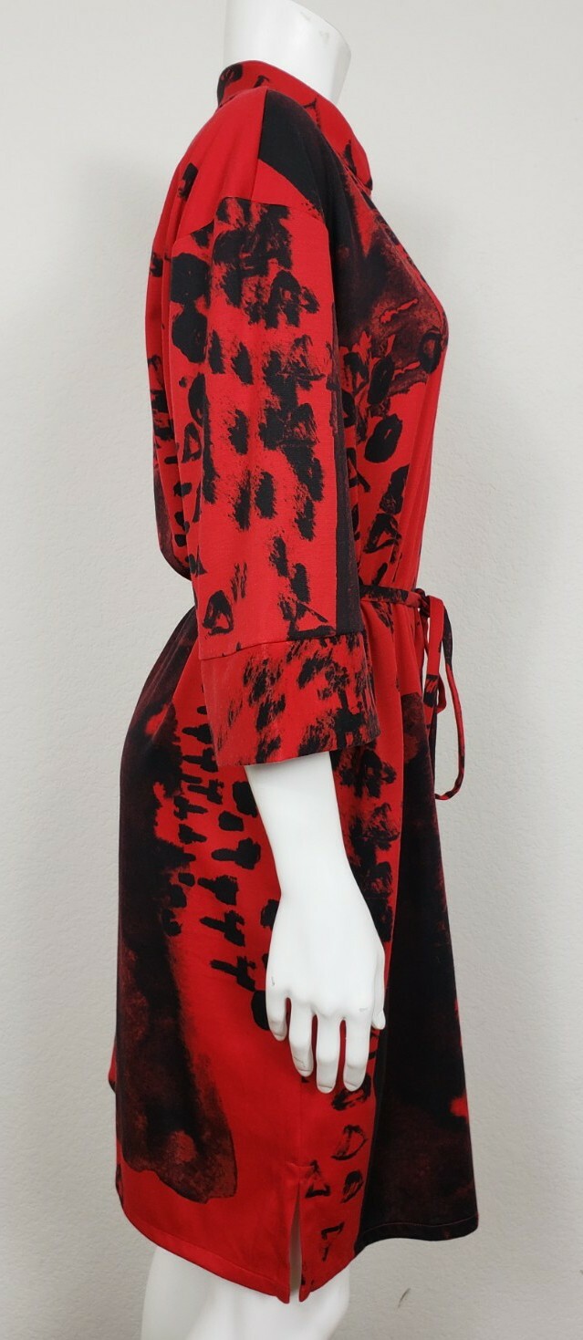 Natori Womens Dress Size Large Elbow Sleeve Pullover Red Black Abstract Casual