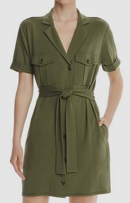 $798 Joie Women Beige Stretch Belted Button Military Utility Mini Shirt Dress XS