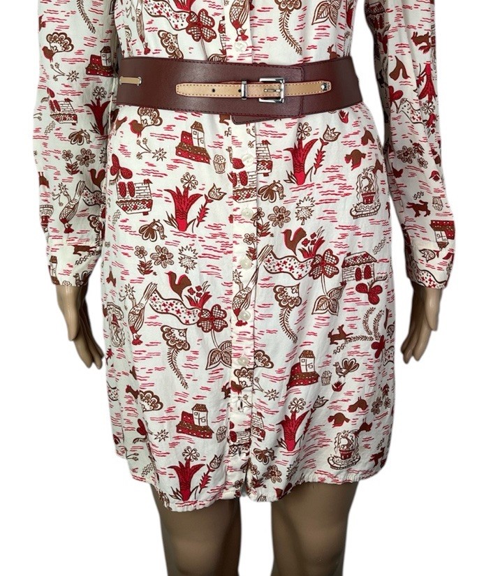 ModCloth Floral Print Cream Brown Button Up Short Shirt Dress Tunic Size Small