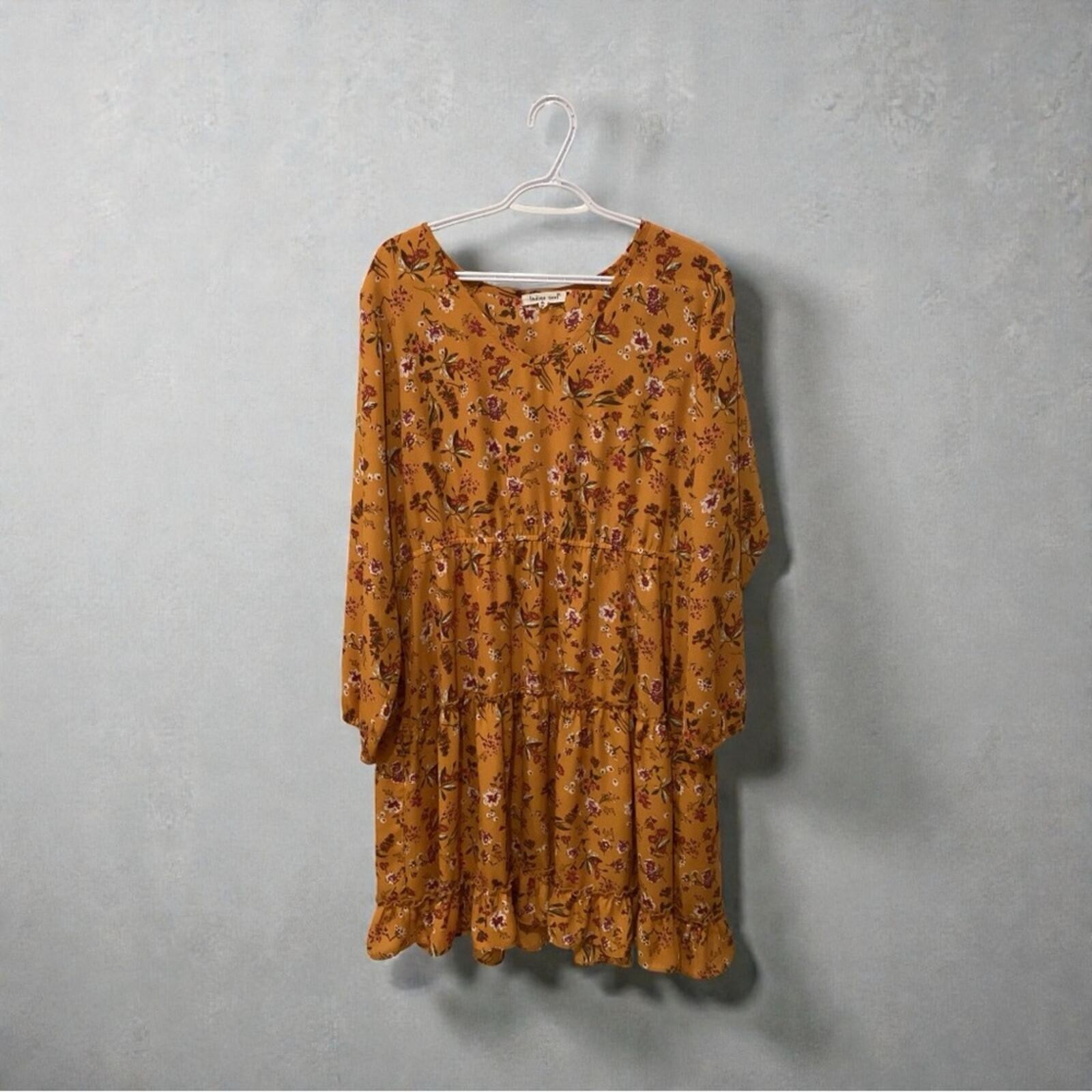 Indigo Soul Golden Floral Long Sleeve Dress