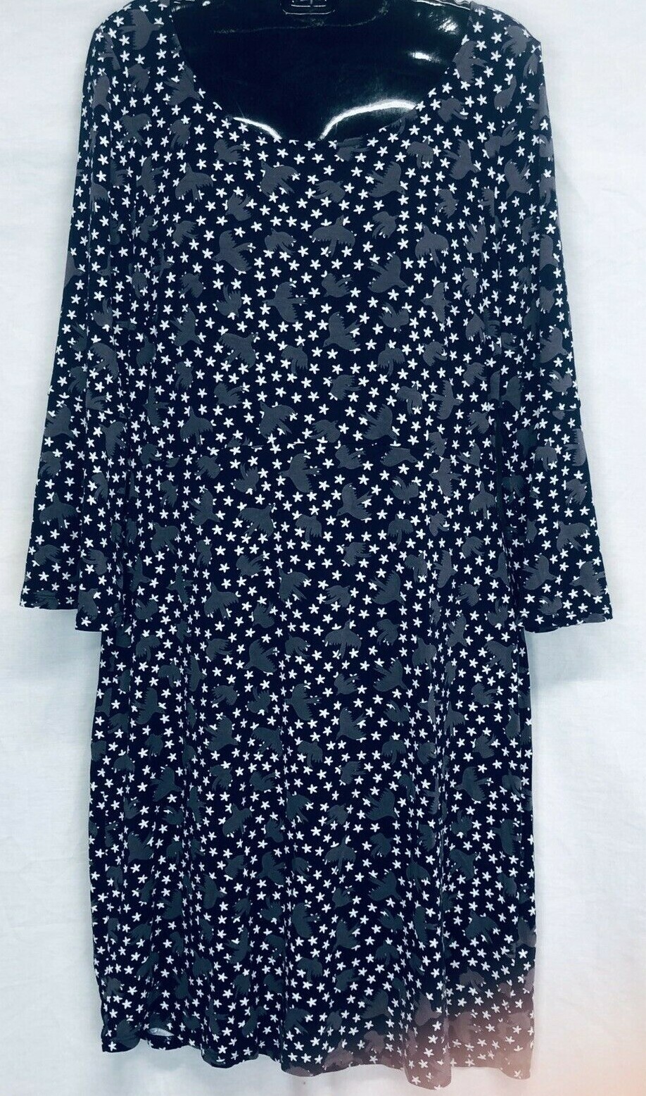 Boden Blue Jersey Dress Size 8L Womens Dove Bird Print Jennifer