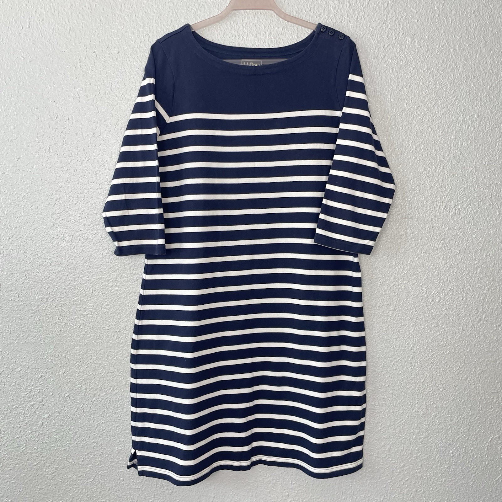 Vintage LL Bean 100% Cotton Mariner Dress L Striped Outdoor Heritage Nautical