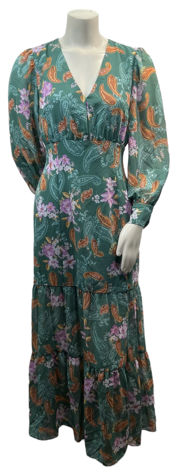 Bar III Chiffon Dress Womens Size Medium Petite PM Green Floral Paisley New