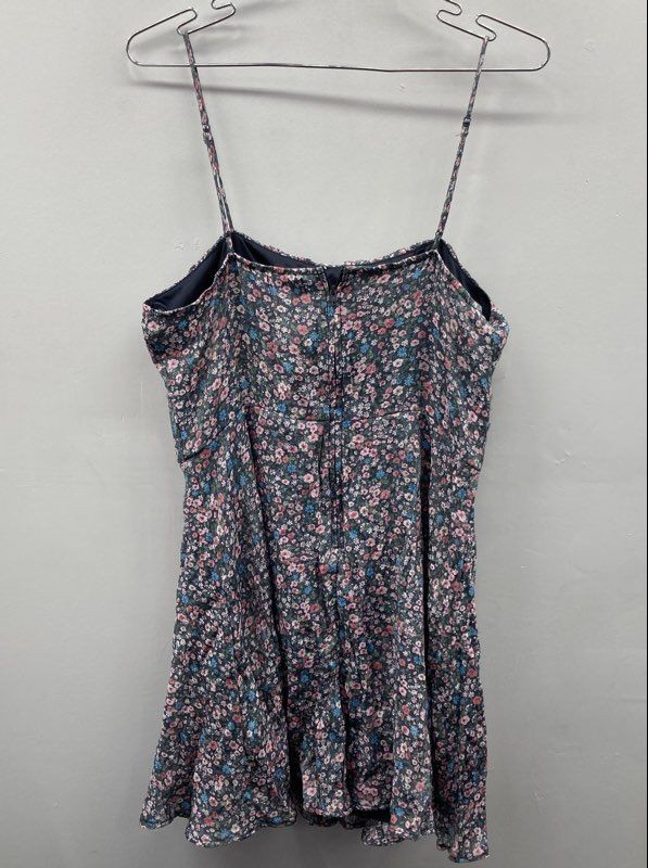 Mi Ami Francesca’s Womens Navy Floral Mini Dress Ruffle Spaghetti Strap NWT Sz L