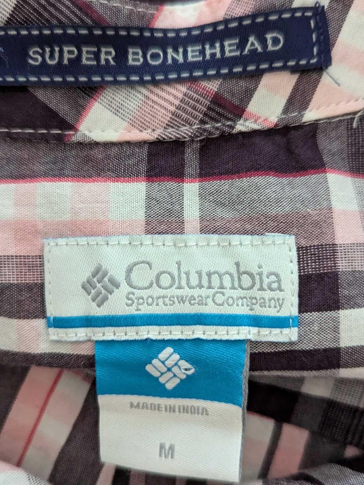 Columbia PFG Super Bonehead Dress Medium Pink Plaid Pockets Preppy Outdoor Beach