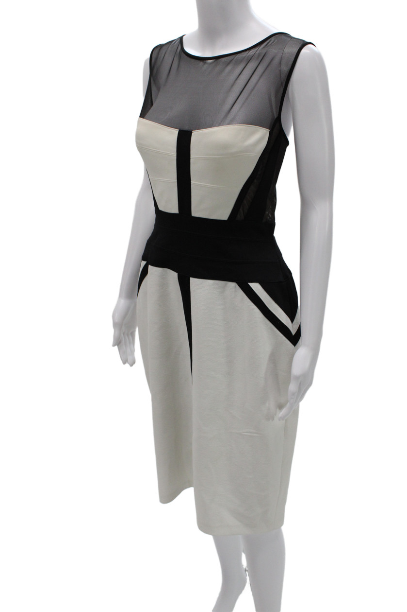 BCBGMAXAZRIA Womens Bodycon Sheath Dress Black Sleeveless Midi Size 12