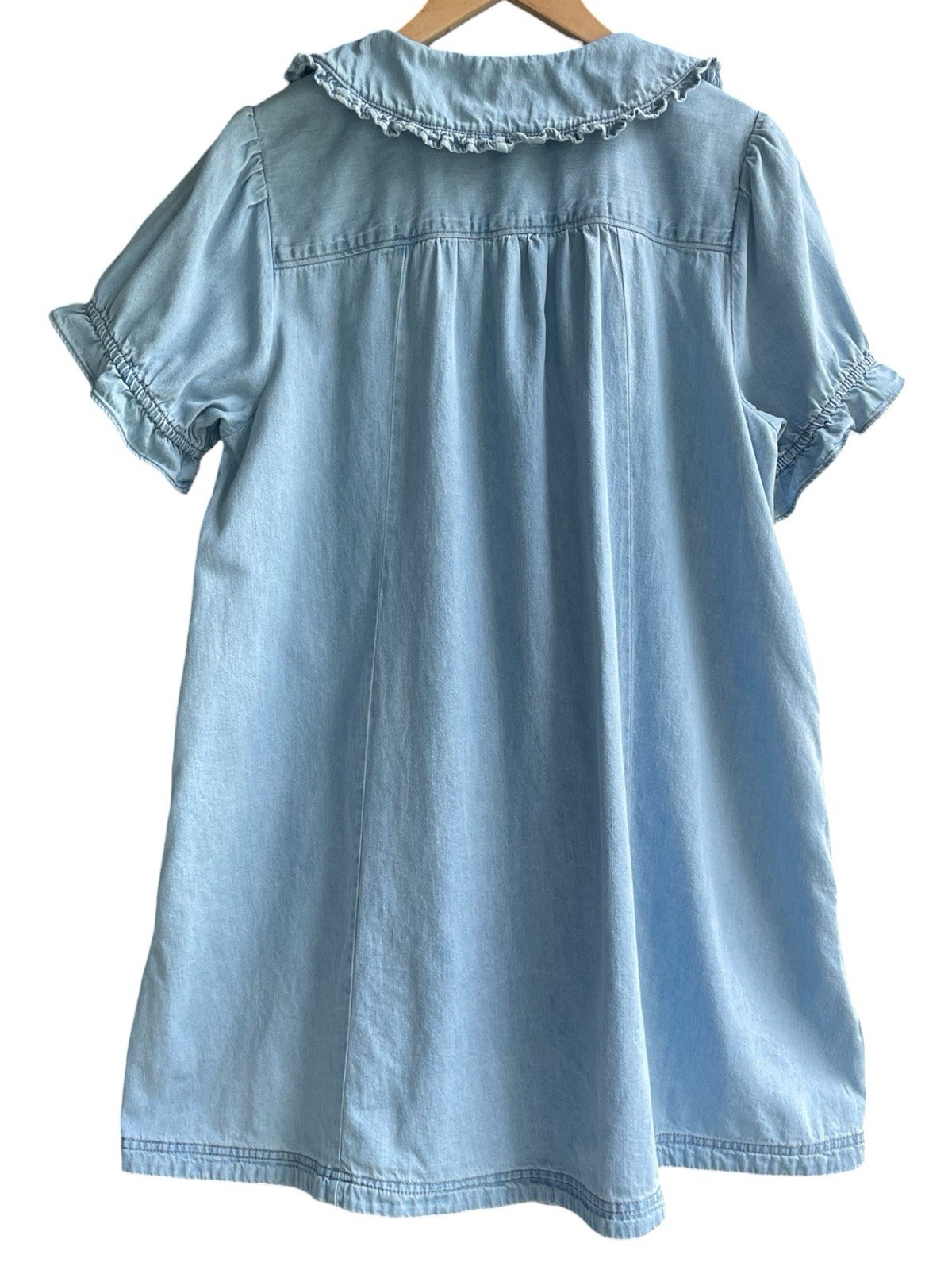 Anthropologie Pilcro Keira Denim Mini Dress Size L Babydoll Tiered ShirtDress