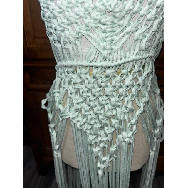 Handmade Macrame Fringe Halter Dress Mint Green Boho Festival Beach Coverup