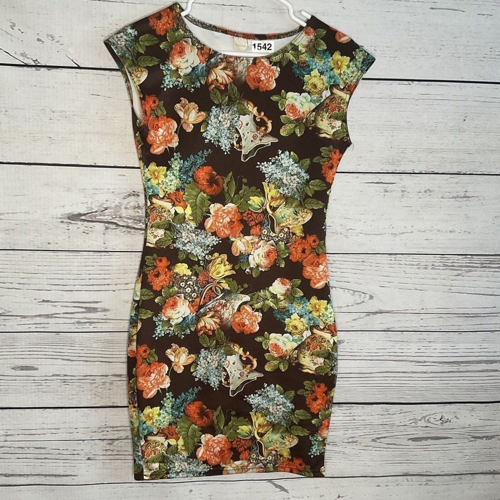Narinporn Floral Brown/Green/Red Bodycon Mini Dress Women M China Machine Wash