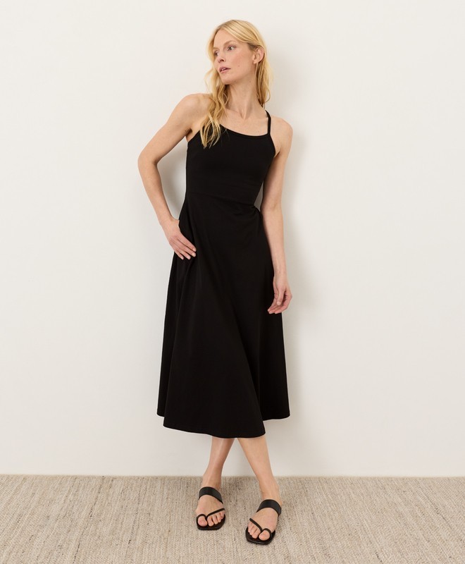 Pact Organic Cotton Fit Flare Midi Dress Pockets Summer Casual _ SHIP FROM US