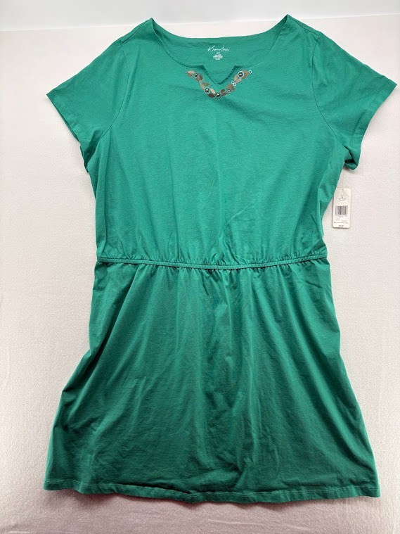 Kim Rogers Women’s Knit Dress Cinch Waist Green Size 2X Embellished Neckline NWT