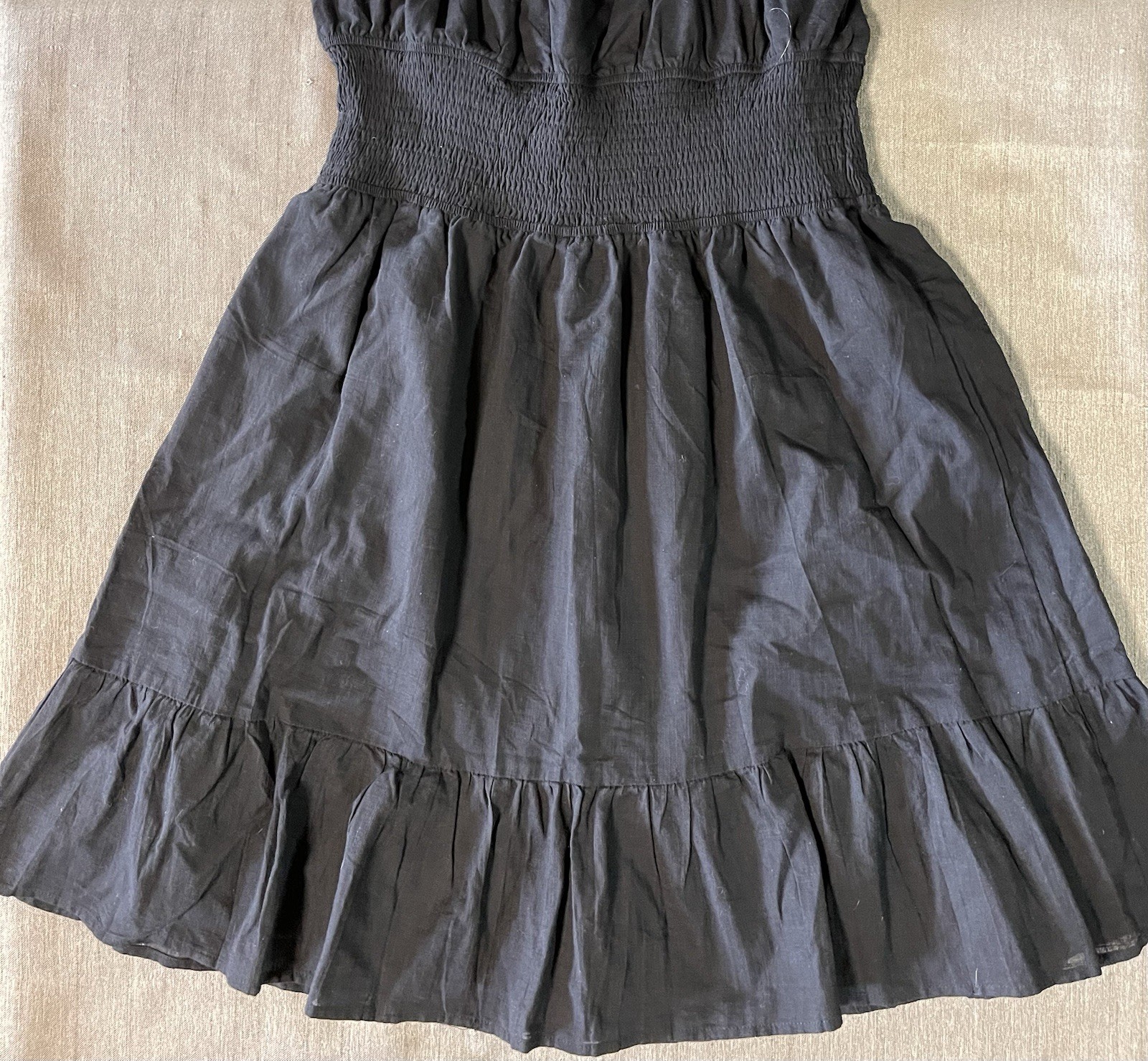 Lillusory, L, Black Tiered Cottagecore Stretch Waist Puff Sleeve Short Dress