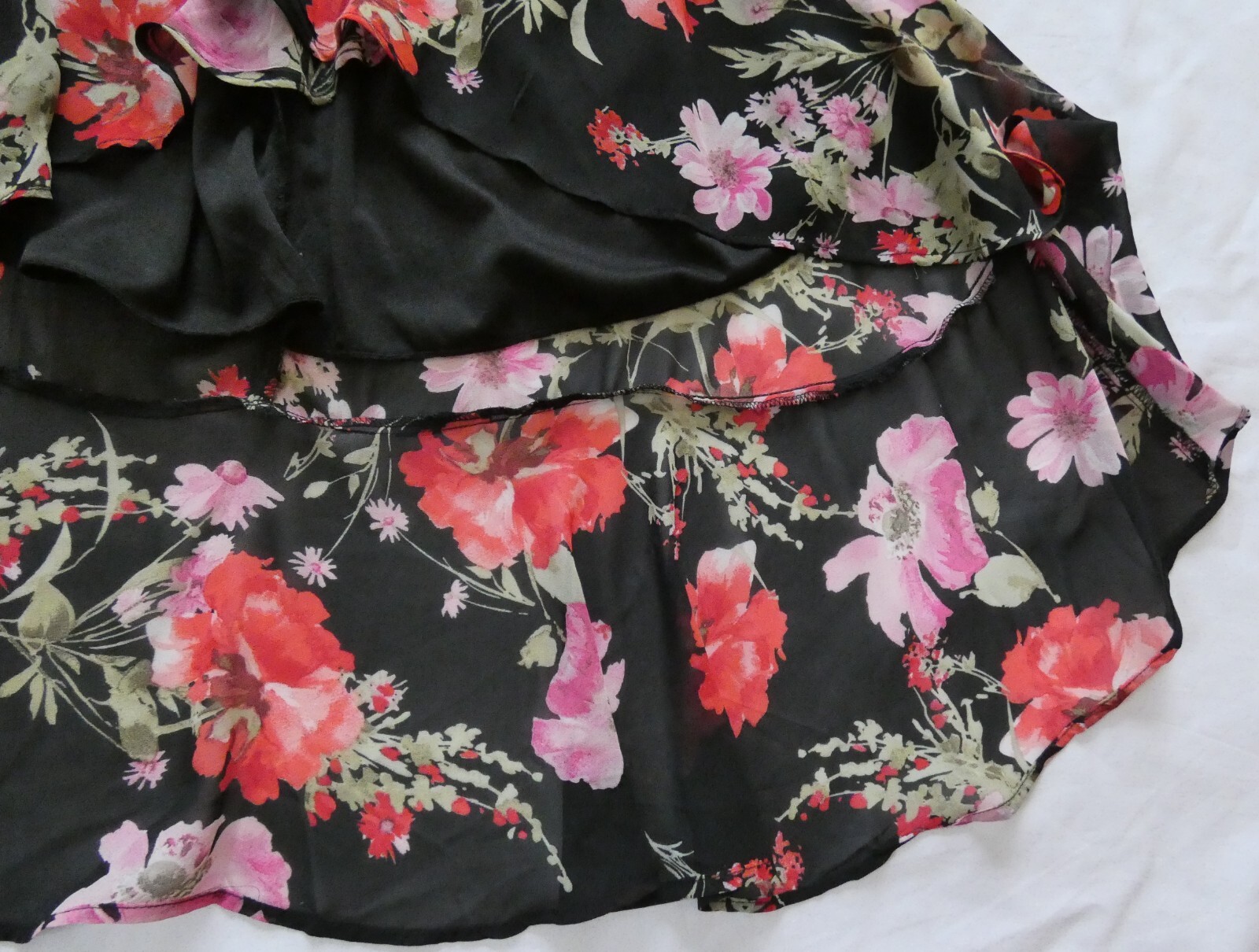 Speechless Ruffled Hem High-Low Maxi Cold Shoulder Dress Black Floral NWT size S