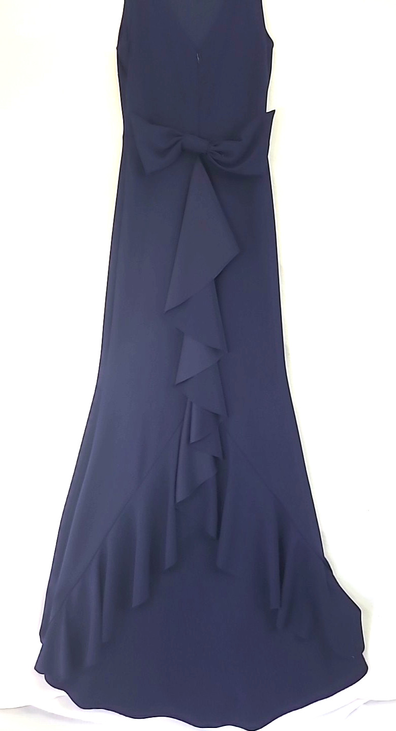 Betsy & Adam Maxi Formal Gown Sz 6 Back Bow Full Length Back Ruffle Slight Train