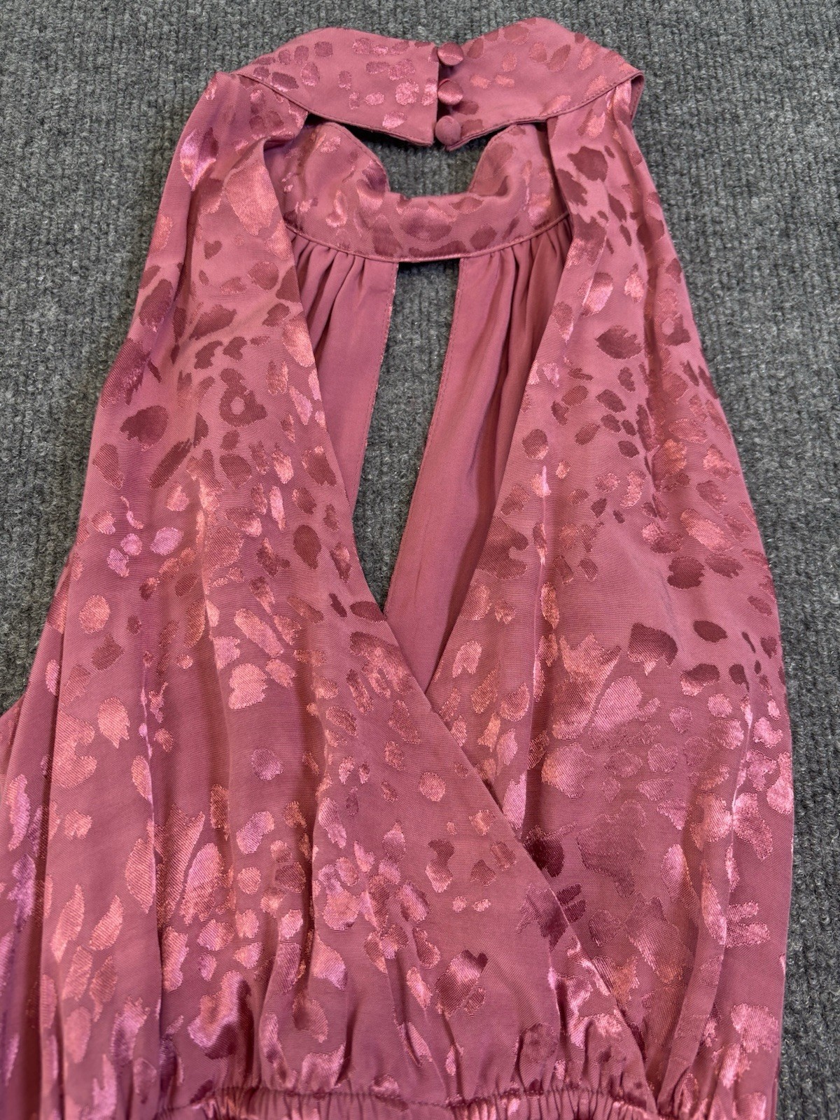 Anthropologie Rose Pink Jacquard Halter Mini Dress Small Keyhole Pockets