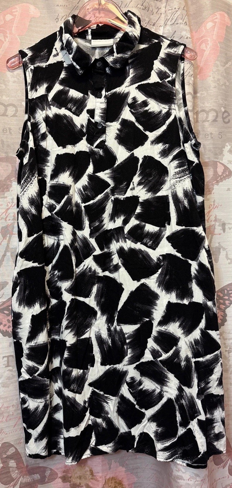 NEW YORK & CO Sleeveless Black/White Collared Front Button Shirt Dress Sz Large