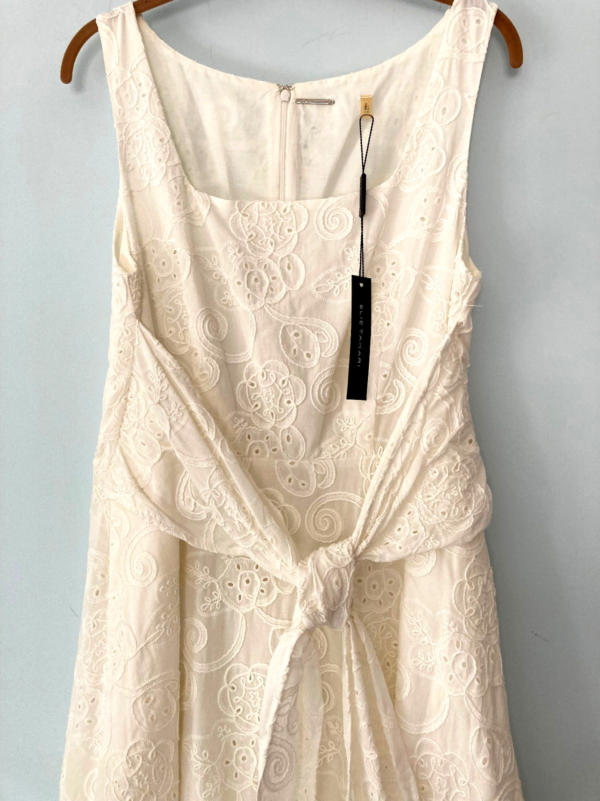 NWT Elie Tahari Fully EMBROIDERED Lined Cotton Fit & Flair Dress Sz 8 White $395