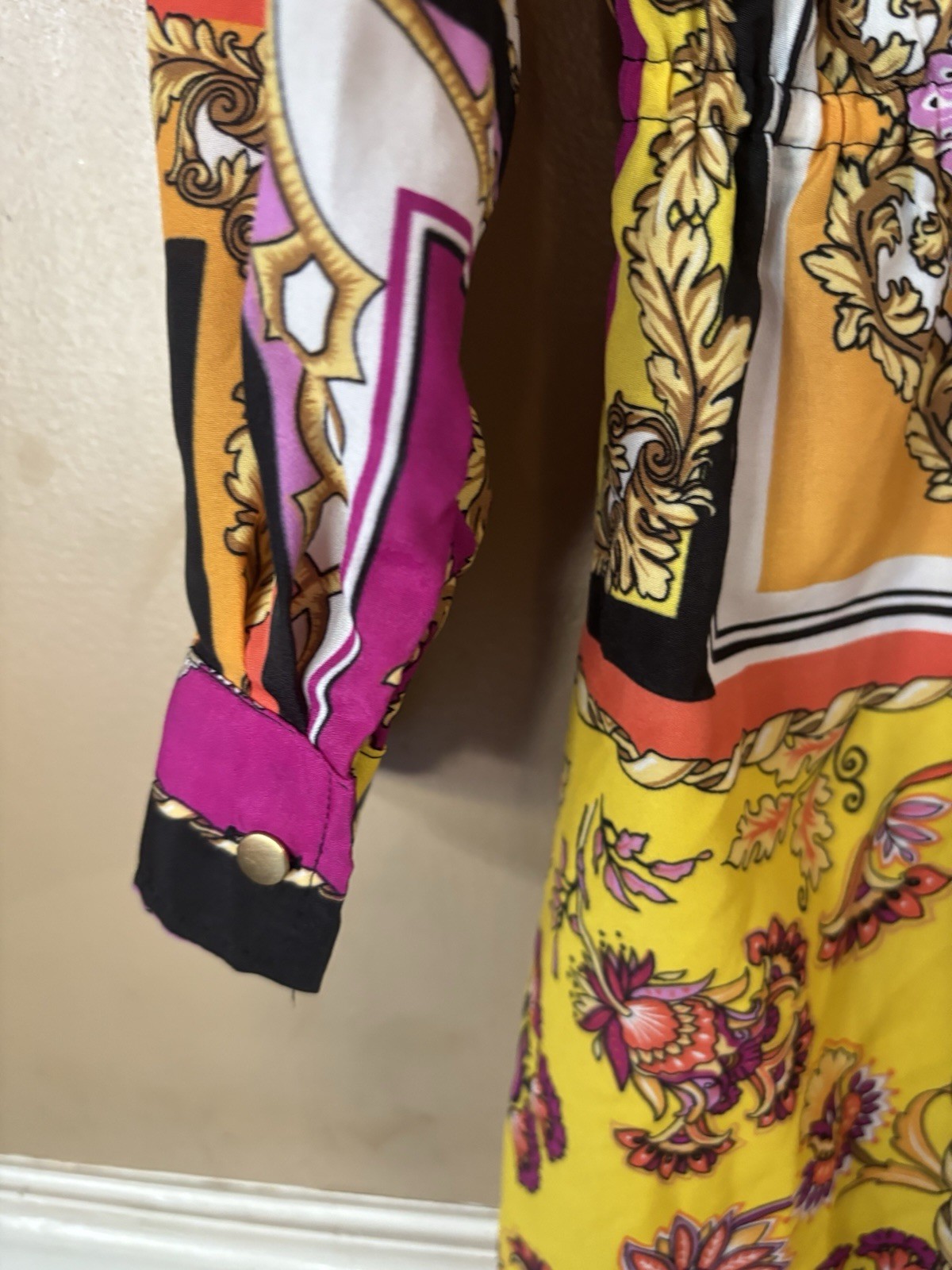 Spense Designer Inspired Print Italian Baroque Dress Magenta Mustard Size 4
