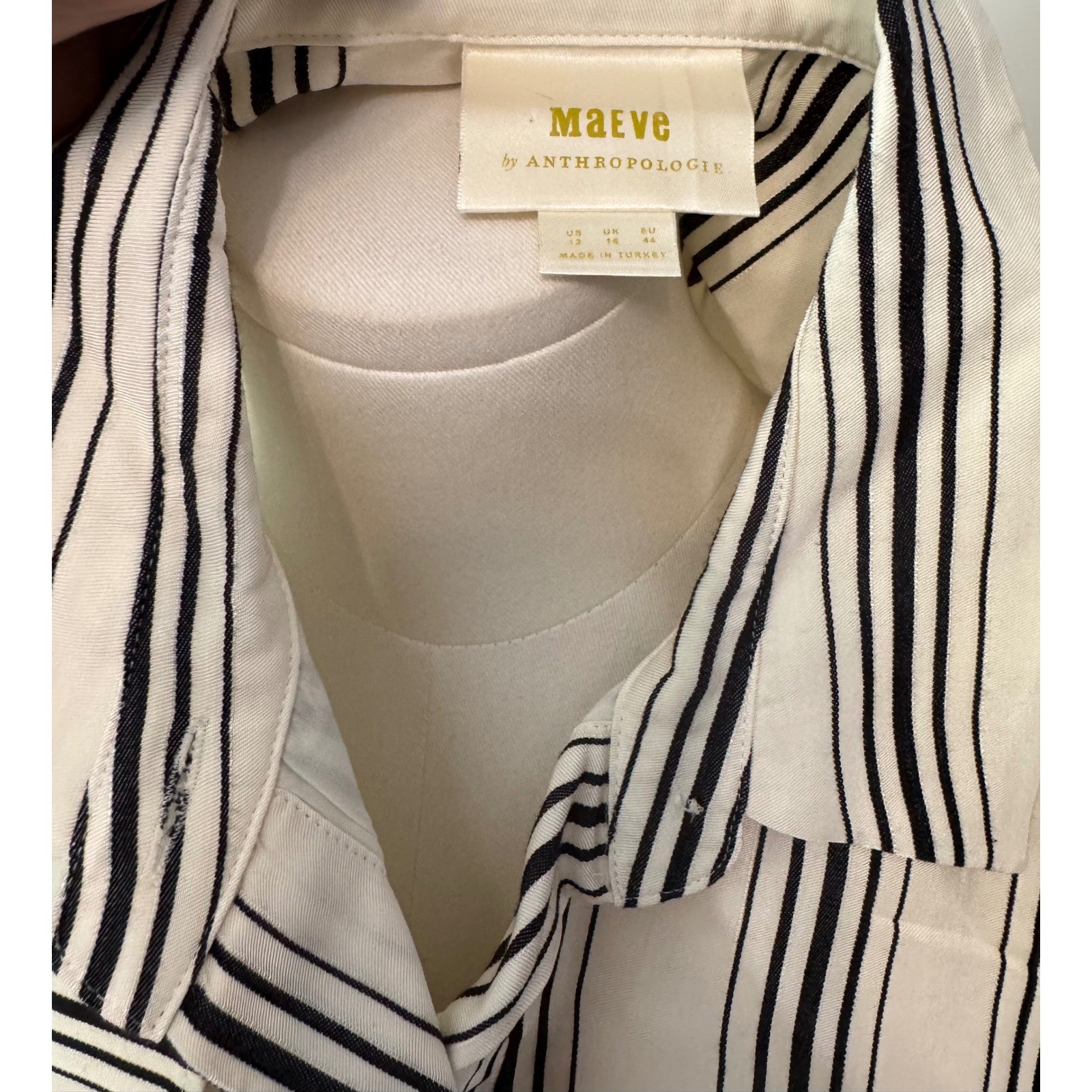 Maeve Anthropologie Esther Ivory Black Striped Sleeveless Belted Shirt Dress 12