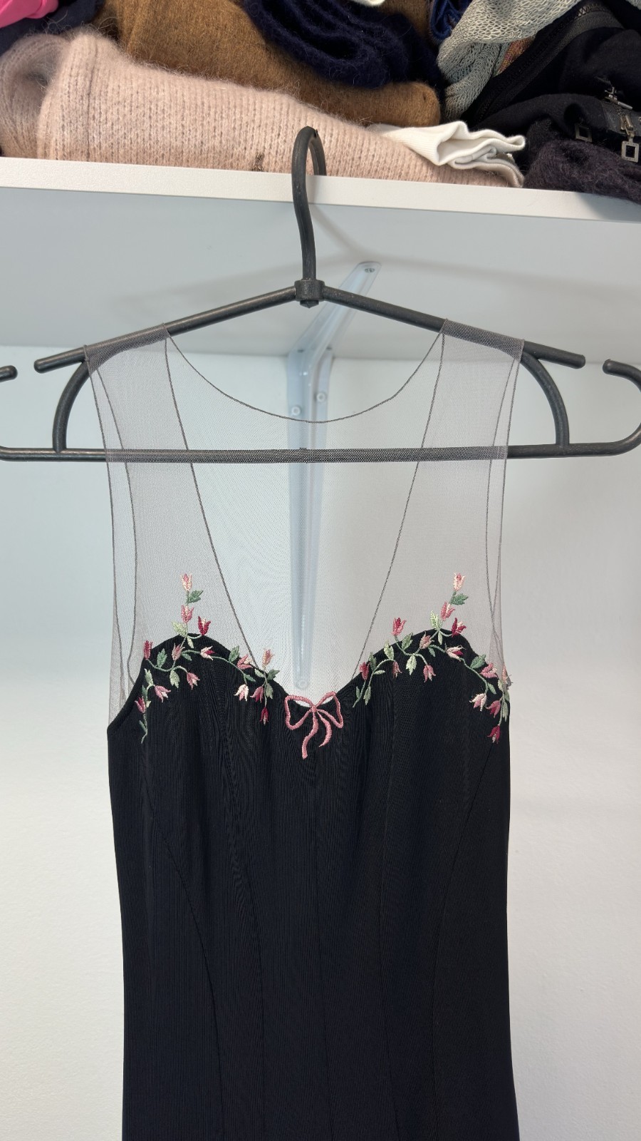 Blumarine 1999 Floral Tulle Black Long Dress Size 40 IT