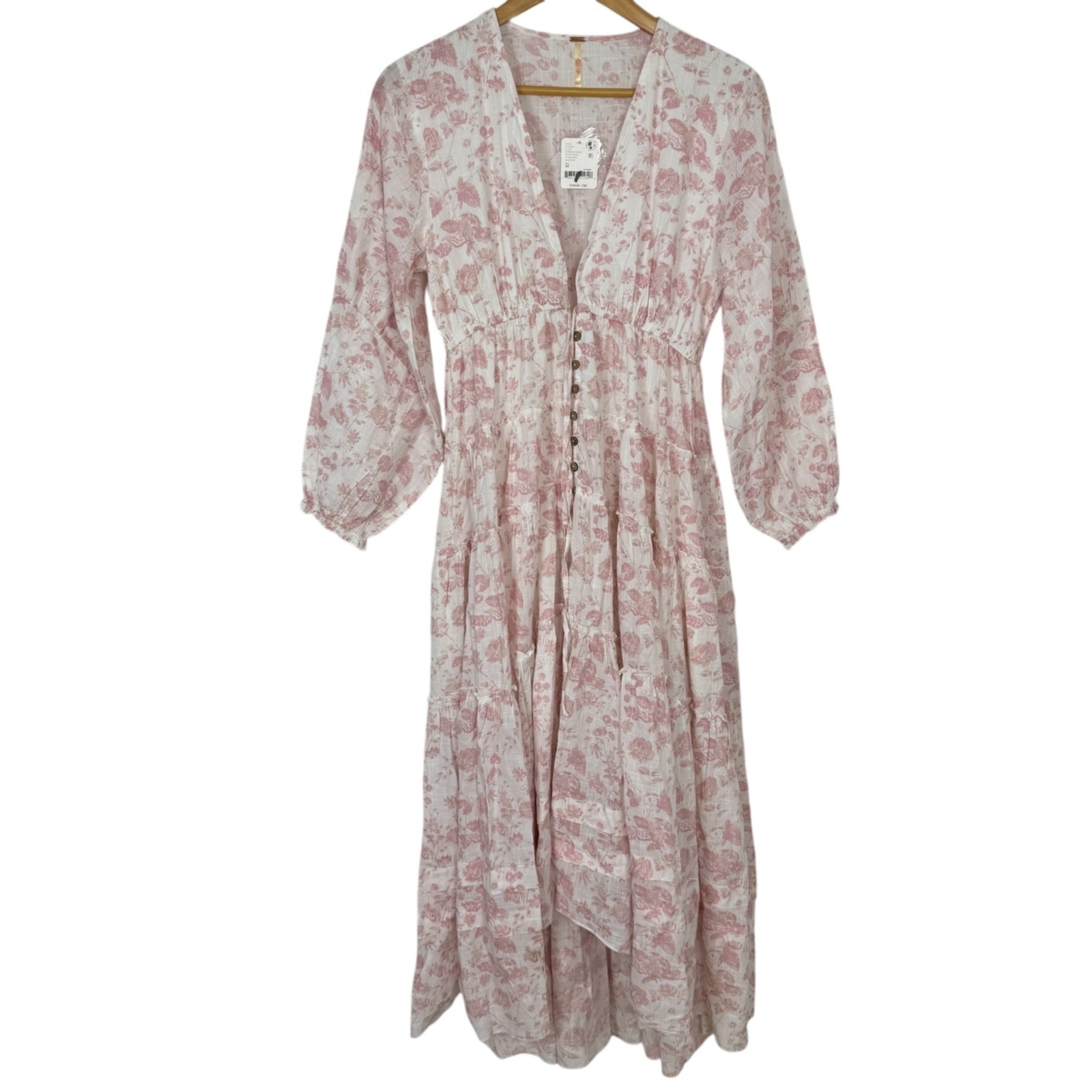 Free People NEW Pappiet Midi Dress Ivory Pink Med Floral Boho READ Cottagecore