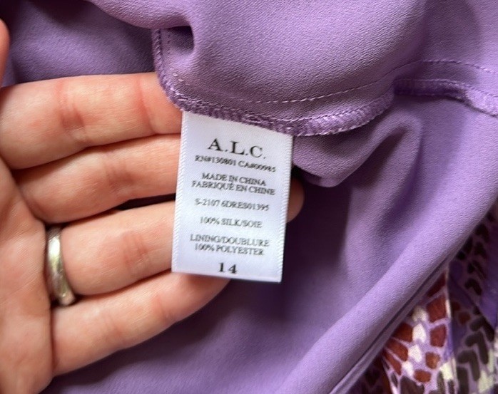 A.L.C. Purple Paisley Halter Sleeveless Smocked Dress Womens Size 14 Silk Blend