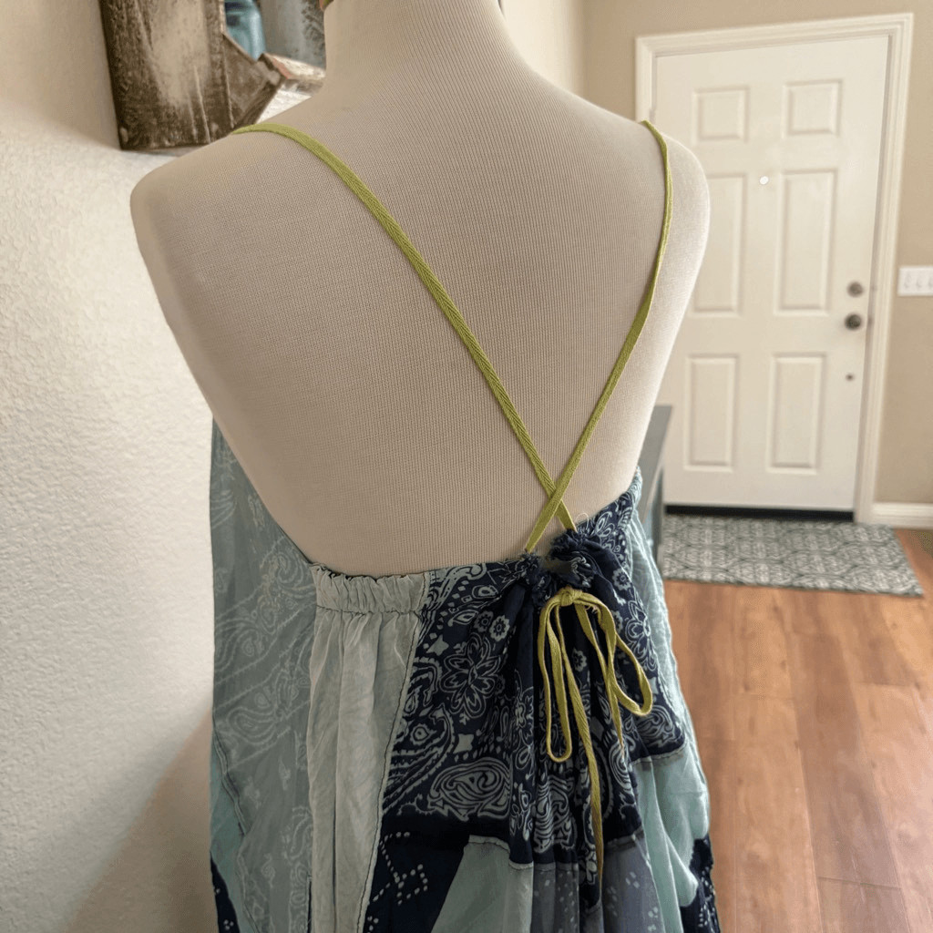NWT Free People Womens Patchwork Halter Happy Days Maxi Dress Indigo Combo M/L