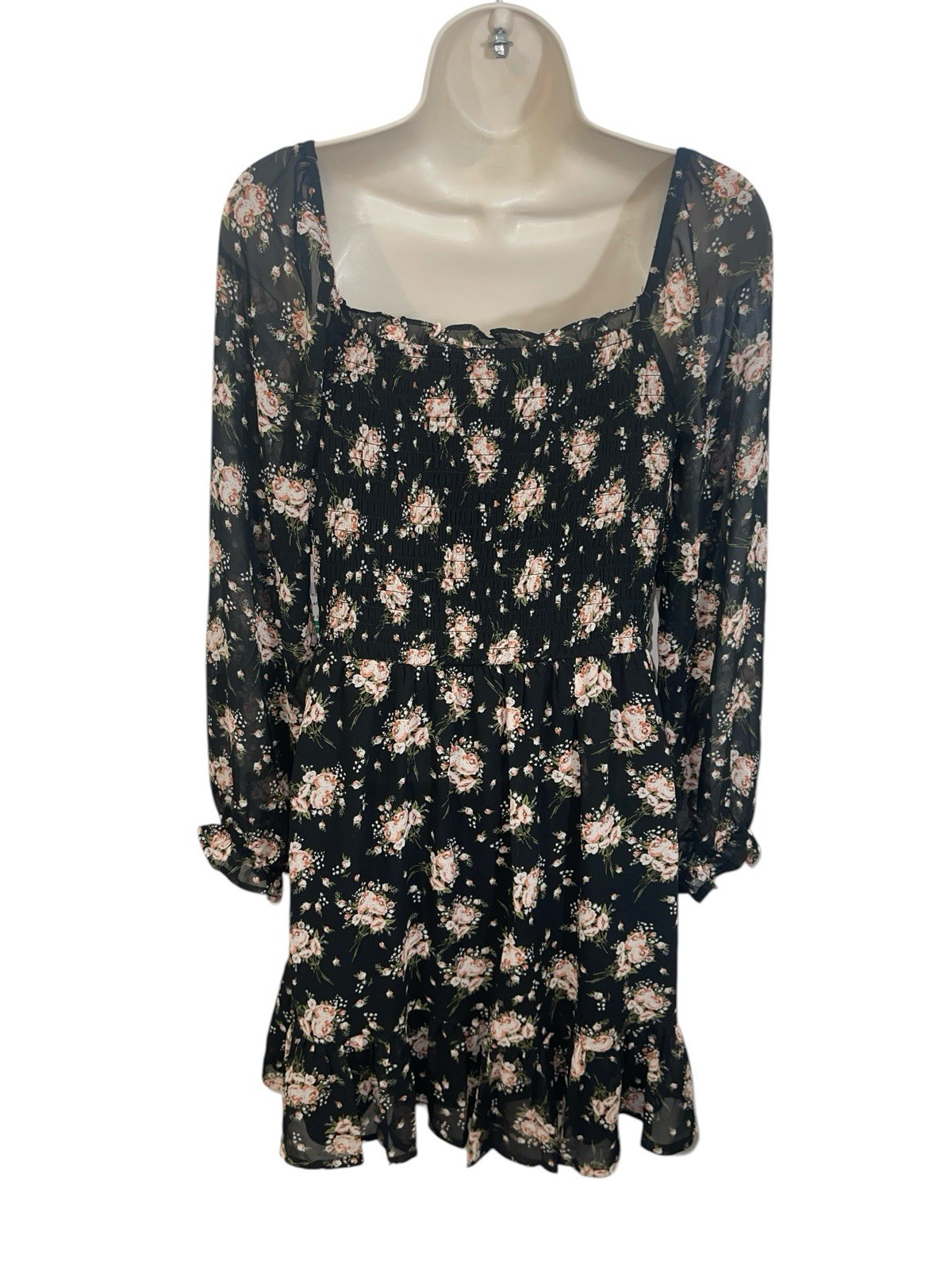 AS U WISH Women’s Size Medium Black Floral Printed Mini Dress Retail $44.00