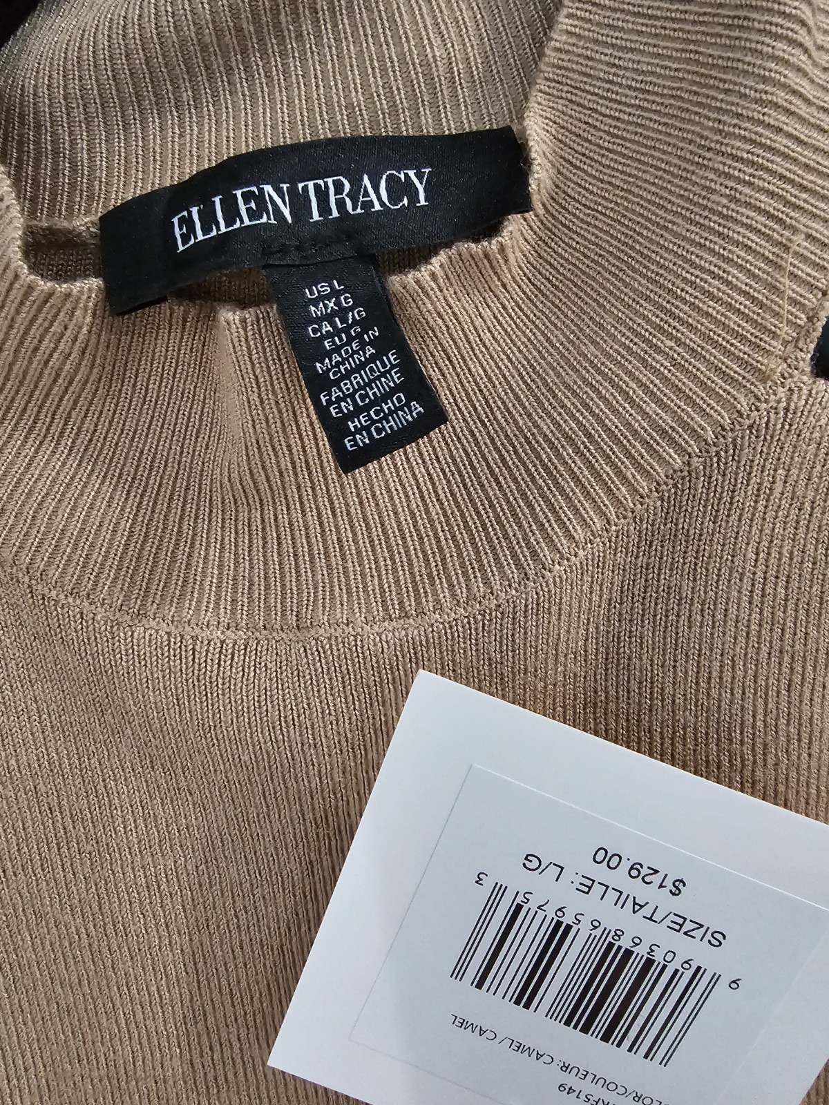 Ellen Tracy Camel Brown Sleeveless Sweater Dress With Matching Pants Set Size L